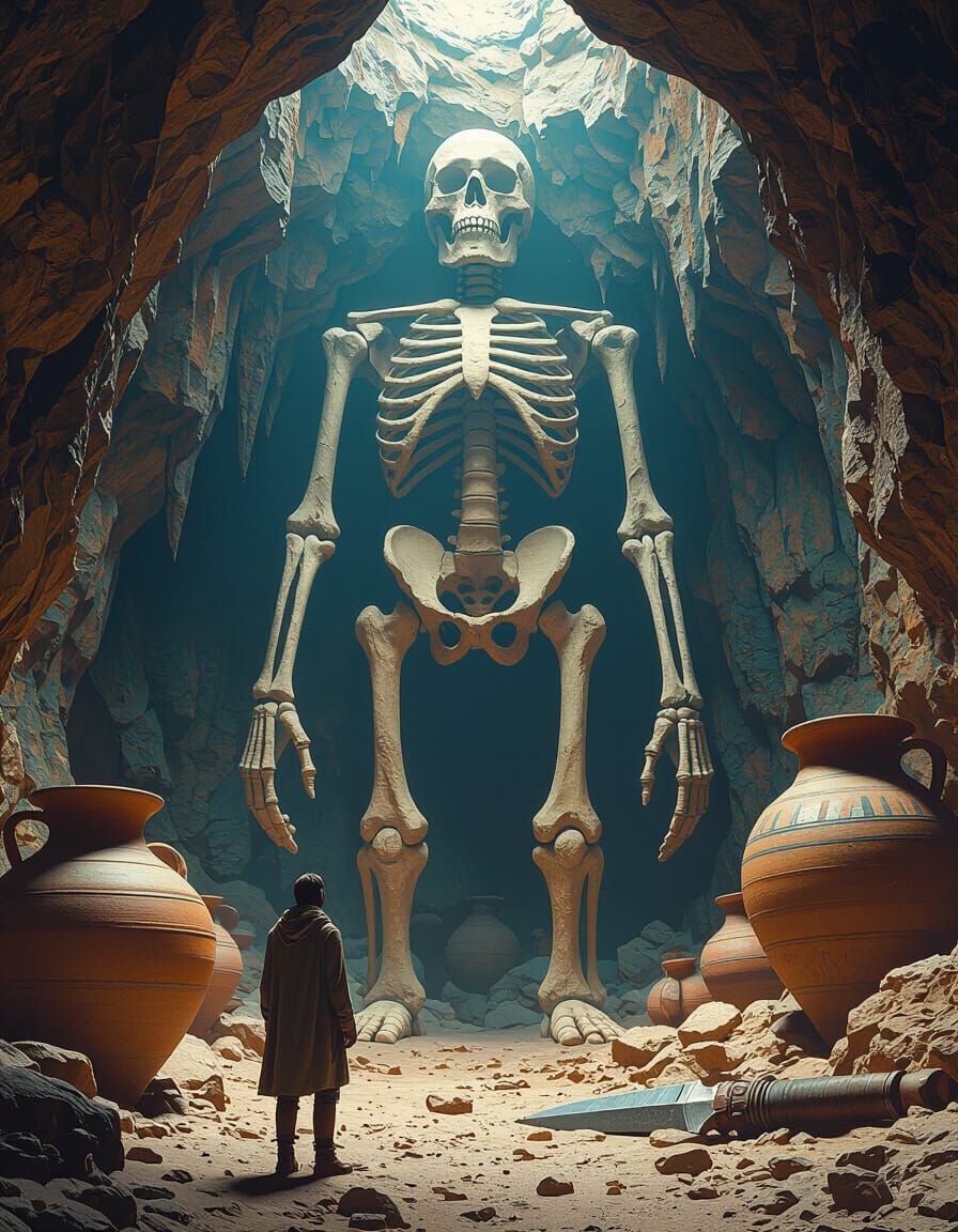Archeologist Discovers Giant Bones in Cave, Detailed Matte P...