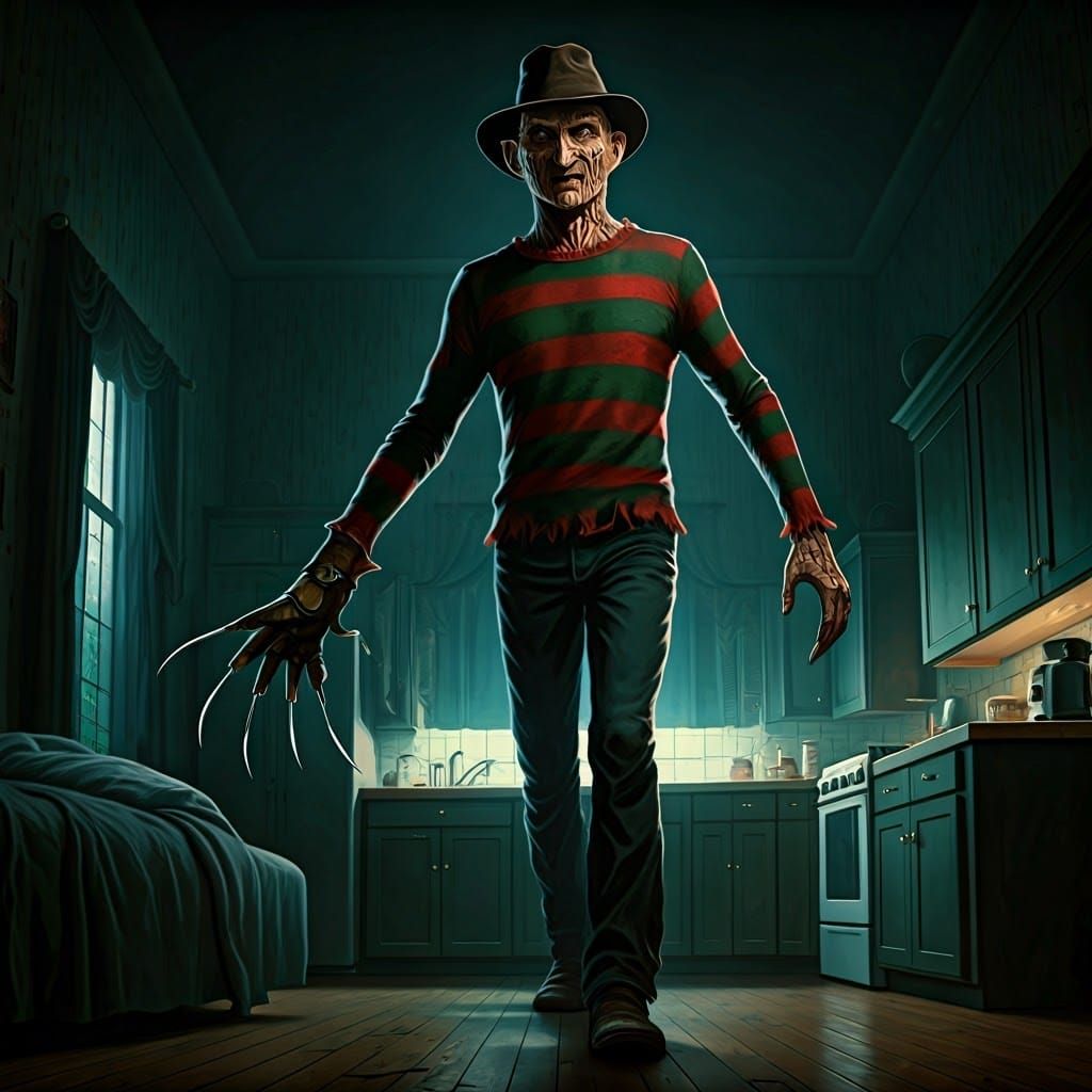 Nightmarish Freddy Krueger Morphing in Surreal Dreamscape