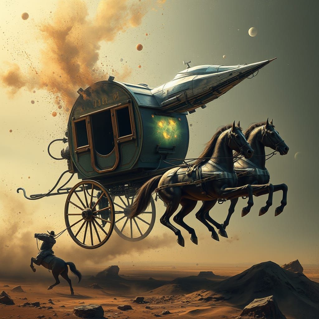 Evolution: Stagecoach to Spaceship in Surreal Art
