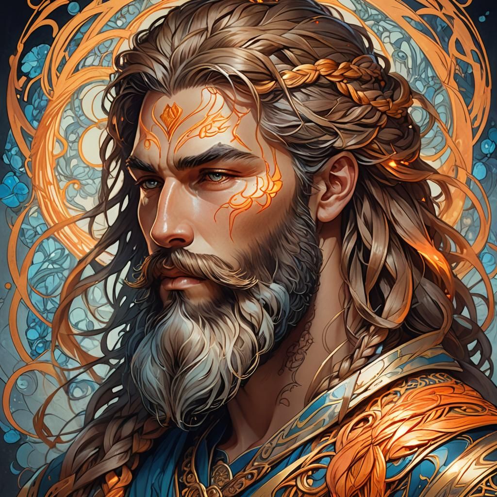 Heart-Shaped Beard Portrait in Art Nouveau Style