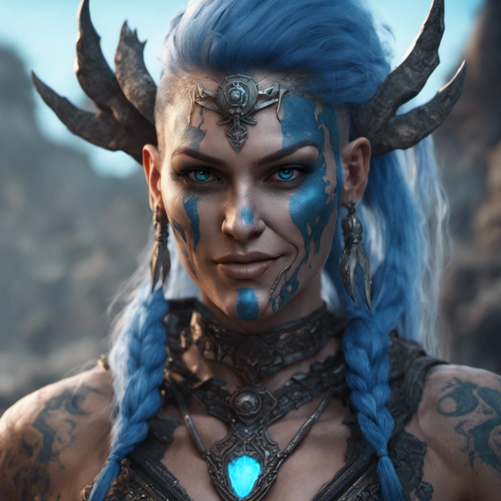 Goliath Barbarian with Glowing Tattoos, Detailed Matte Paint...