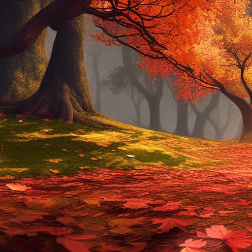 Detailed Matte Painting of Autumn Leaves