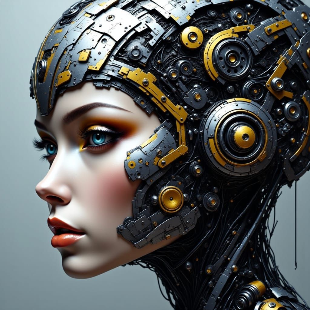 Cyborg Goddess in Abstract Steampunk Art