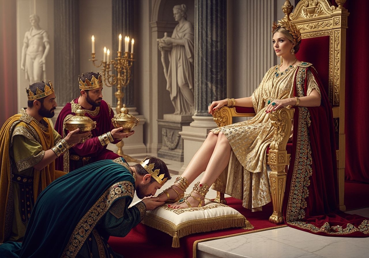 Regal Roman Empress on Golden Throne, Professional Photograp...