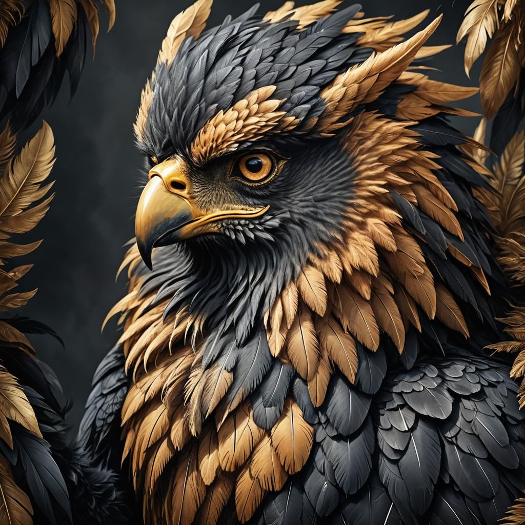 Vicious Gryphon with Black Feathers: Digital Painting