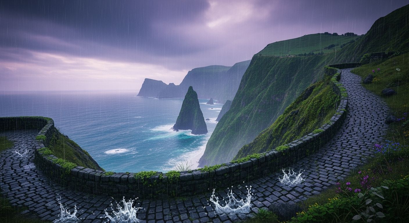 Rainy Azores Landscape: Matte Painting with Fantastical Deta...