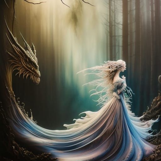 Ethereal Princess in Dreamlike Forest Illustration