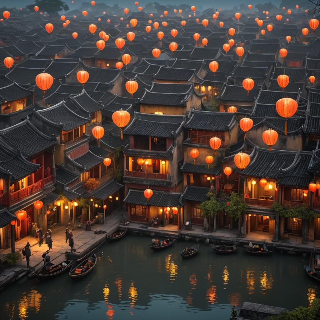 Hoi An Vietnam Lanterns: Detailed Matte Painting