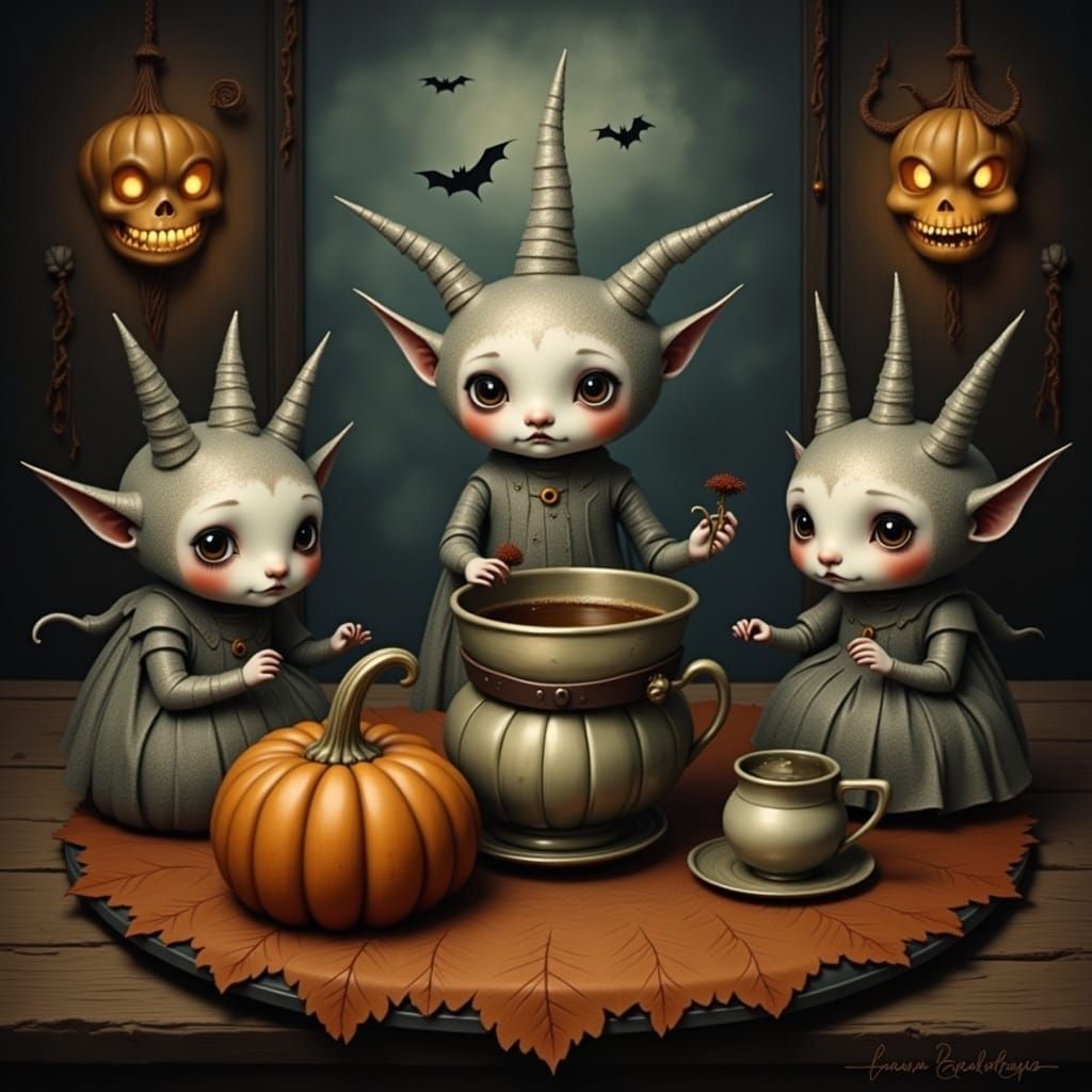 Halloween Bobba Tea Cartoon in Digital Painting Style
