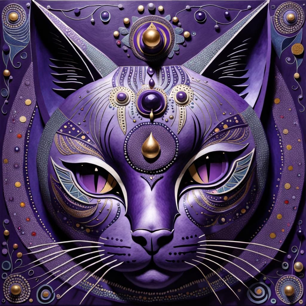 Whimsical Purple Cat Poster Art in 3D