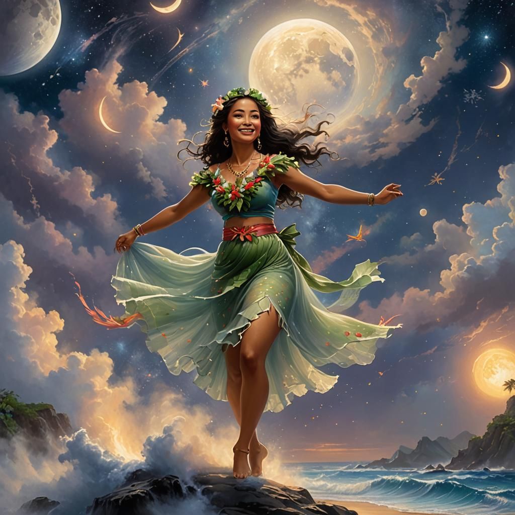 Hawaiian Girl Hula Dancing on the Moon