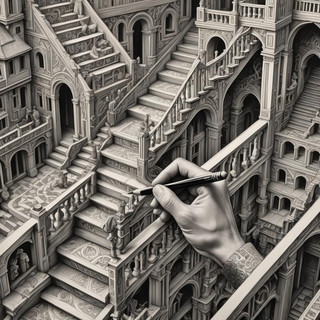 Hand Sketching Escher-Style Staircase Art