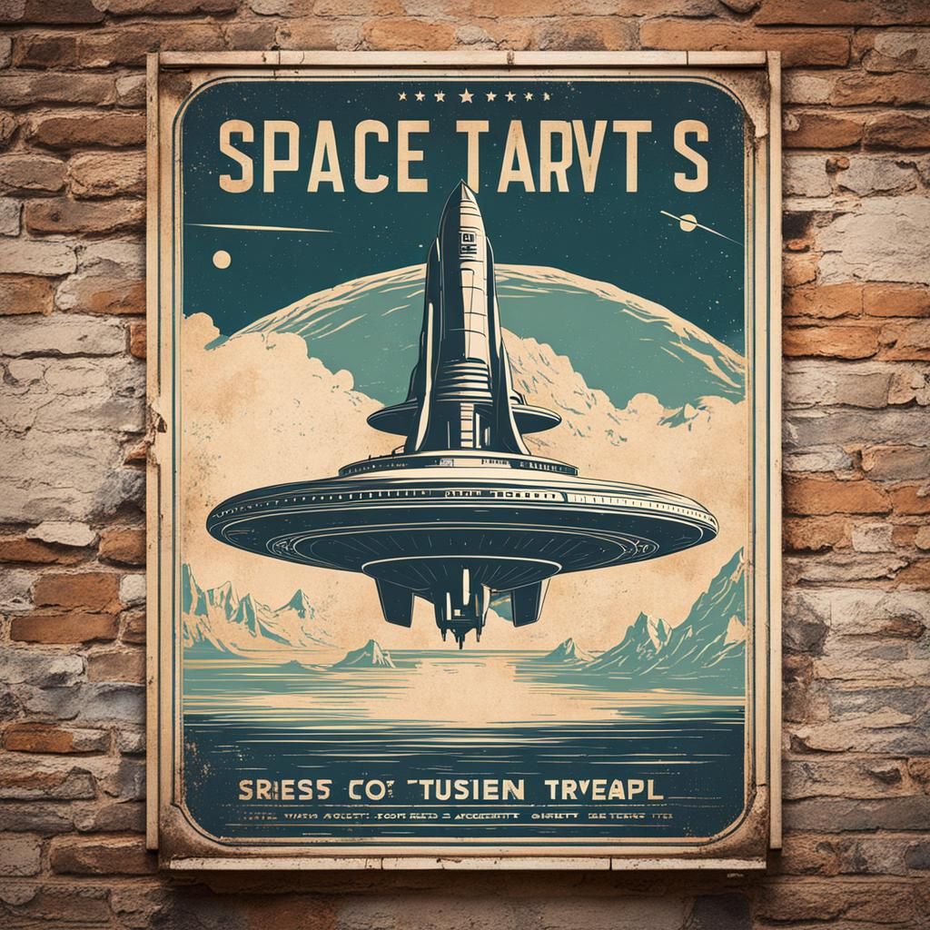 Vintage Space Travel Poster on Old Wall
