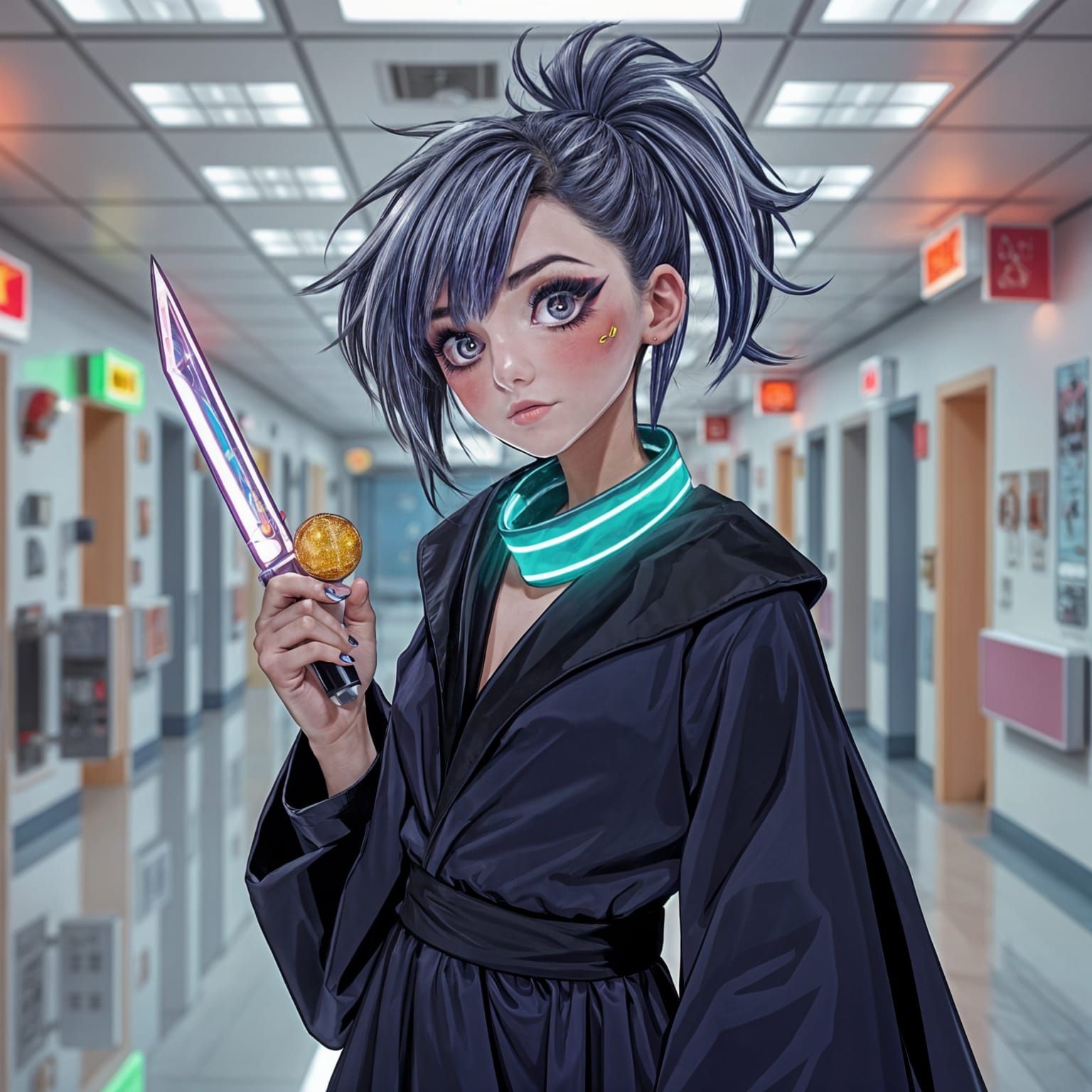 Disco Ball Girl in Emergency Room: Digital Art