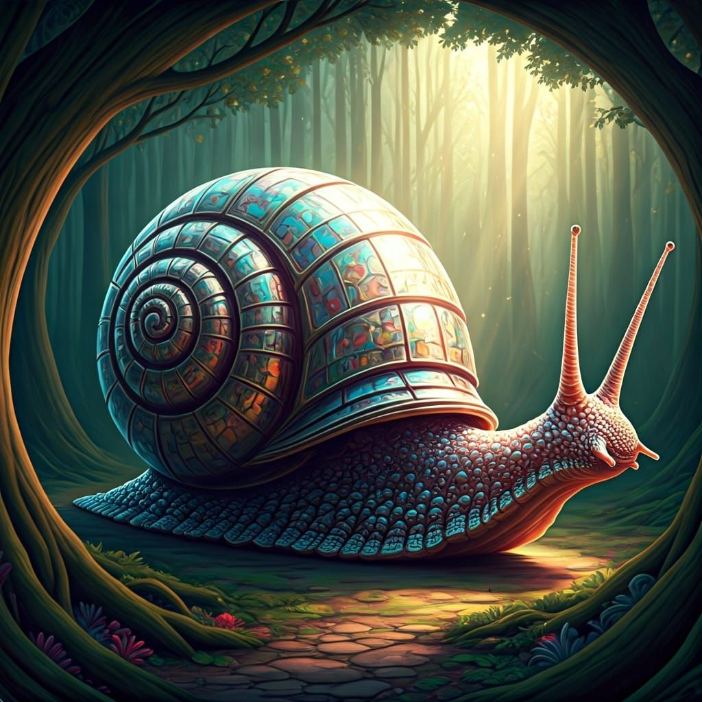 Glass Snail Gliding Through Enchanted Forest in Art Nouveau ...
