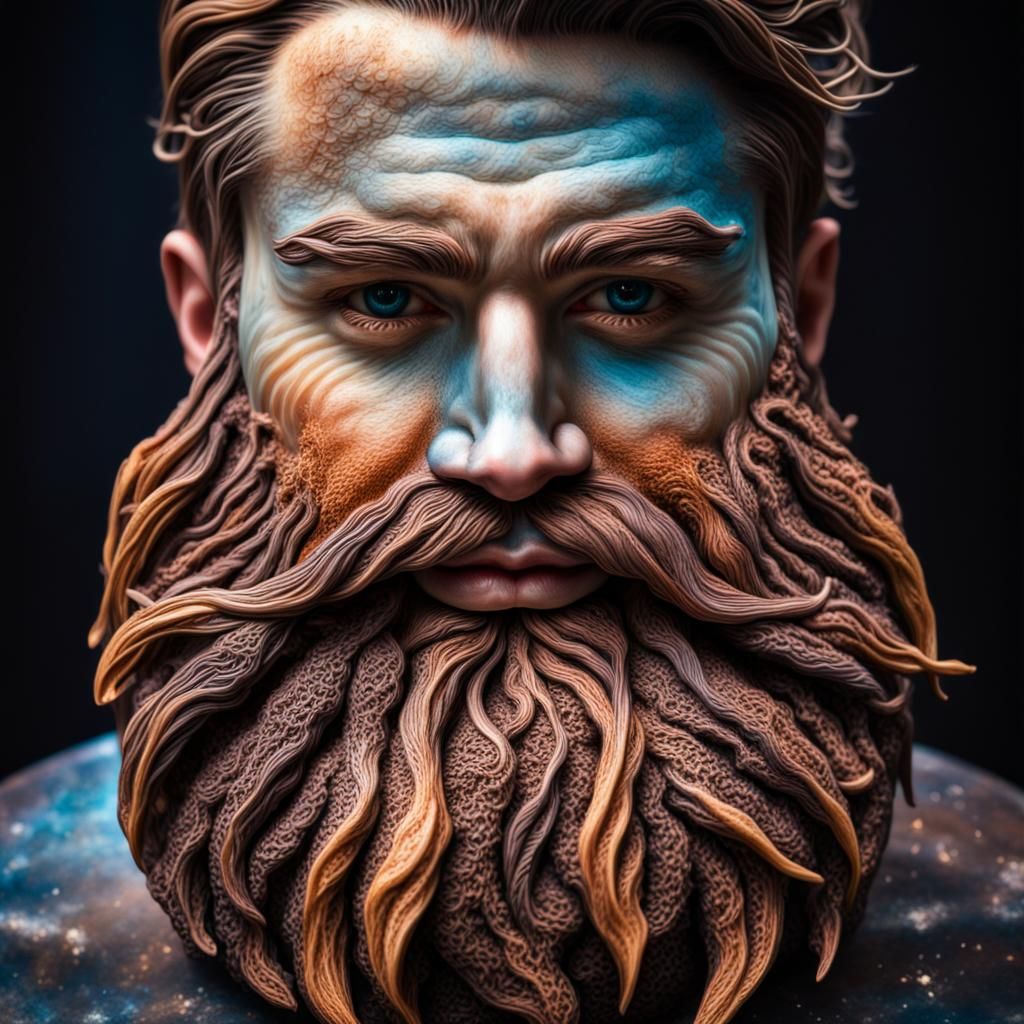 Cosmic Beard Cake: Hyperrealistic Fantasy