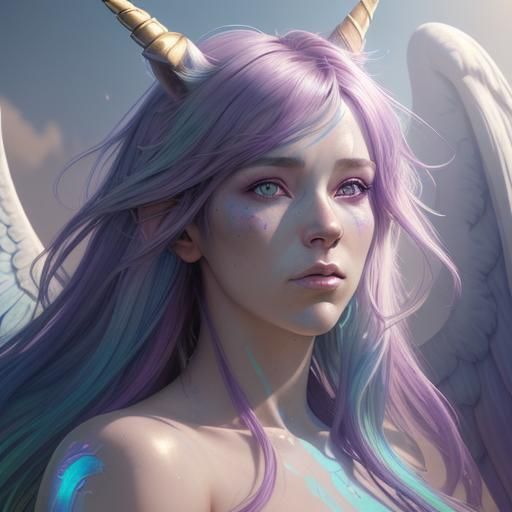Rainbow Unicorn Portrait in Hyperdetailed Style