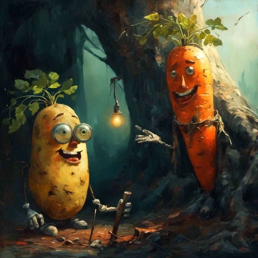 Potato and Carrot Chat by a Tree