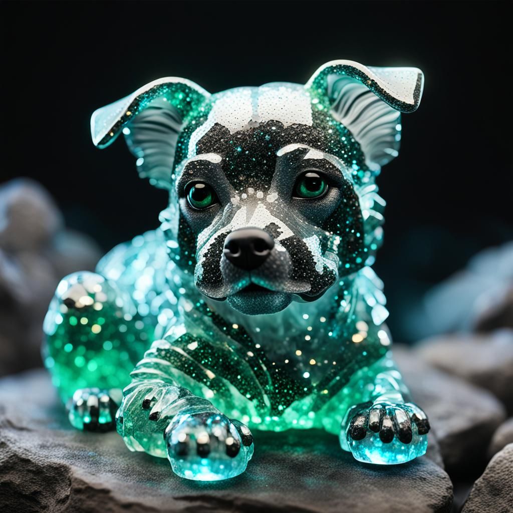 Crystal Dog in Bioluminescent Aura