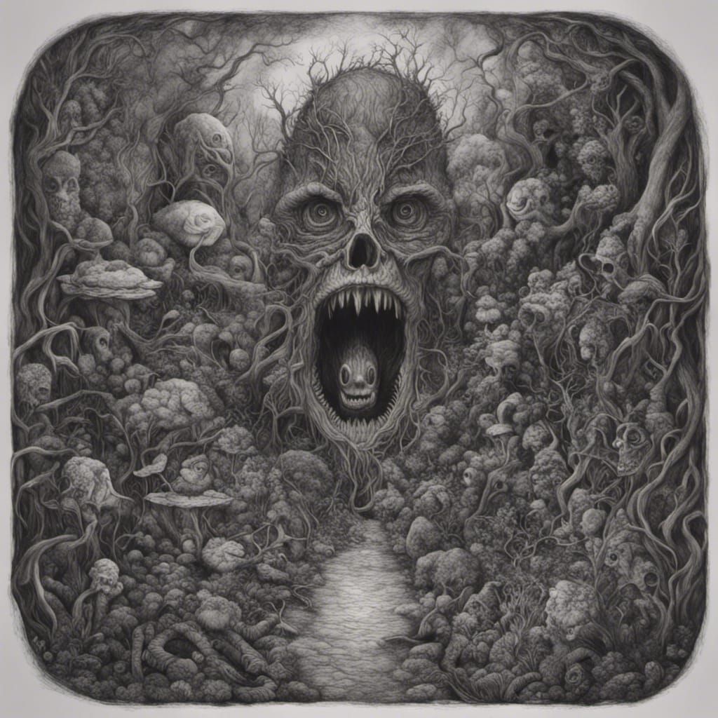 Nightmare in Liminal Garden: Charcoal Drawing