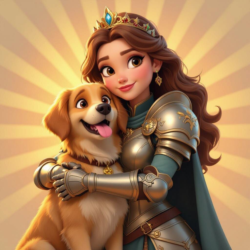 Brave Princess with Golden Retriever in Pixar Style