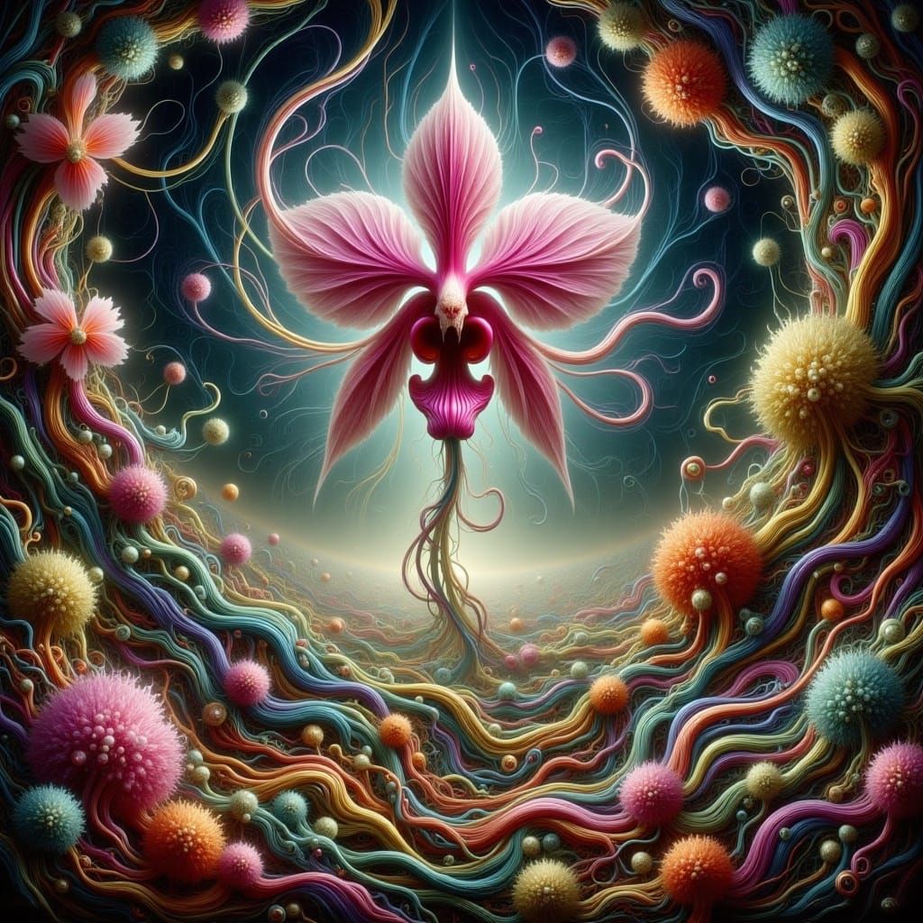 Surreal Landscape with Elastic Flora, in Vivid Colors