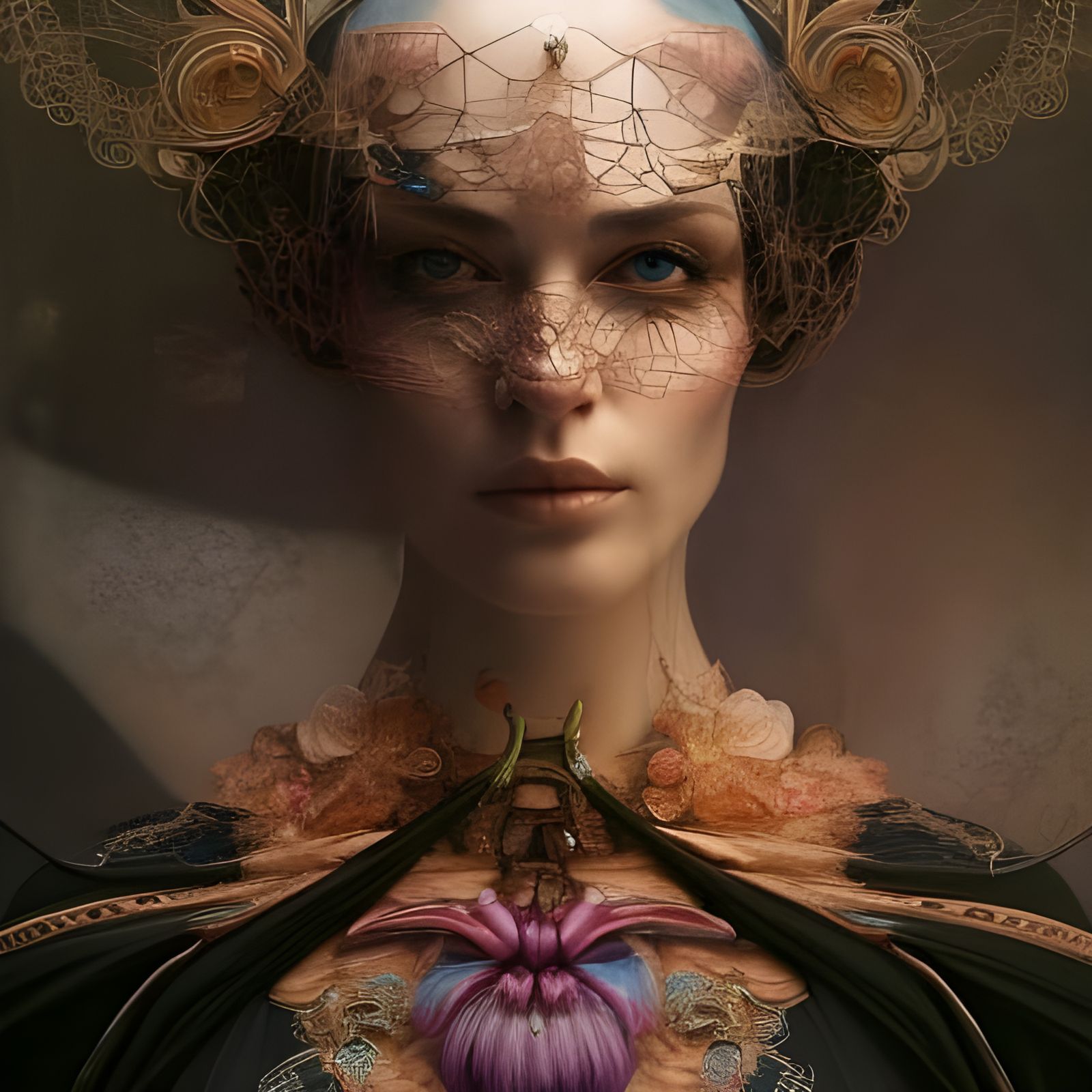 Ornate Spiderqueen Portrait in Hyperrealistic Style