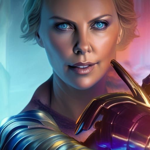 Woman with Infinity Gauntlet: Detailed Matte Painting