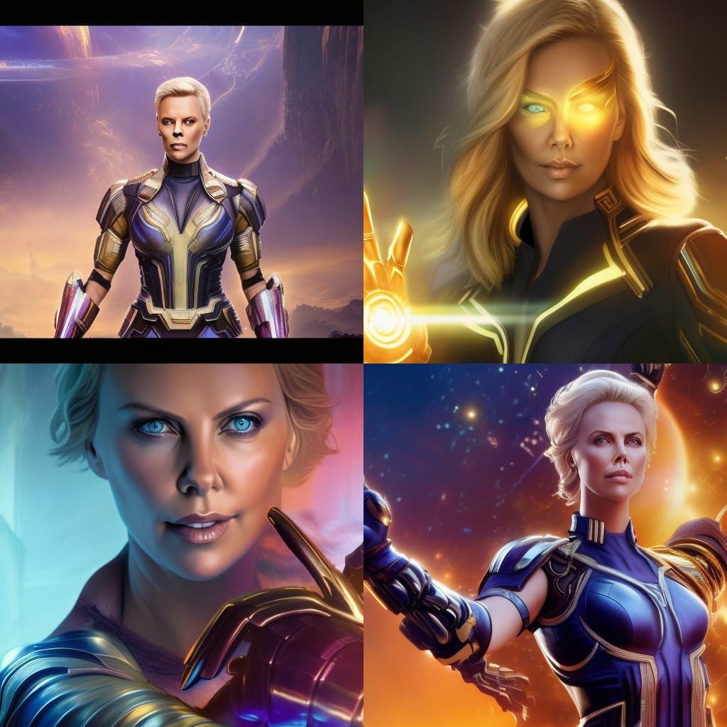 Woman Holds Infinity Gauntlet: Detailed Fantasy Art