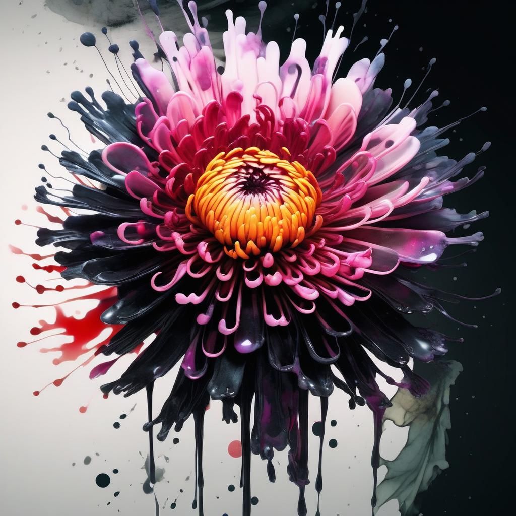 Mysterious Chrysanthemum in Modern Ink Fusion Style