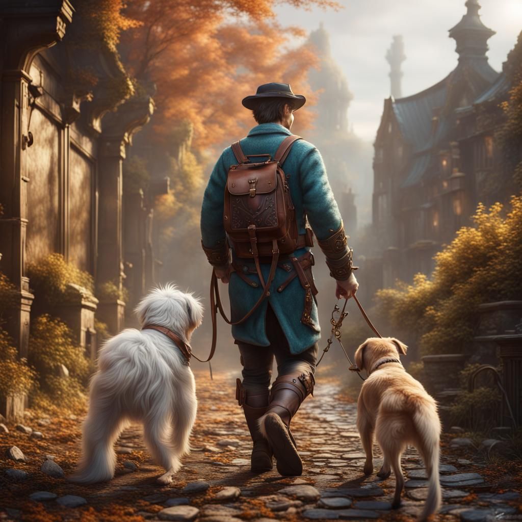 Dog Walks Human Pet: Fantasy Concept Art