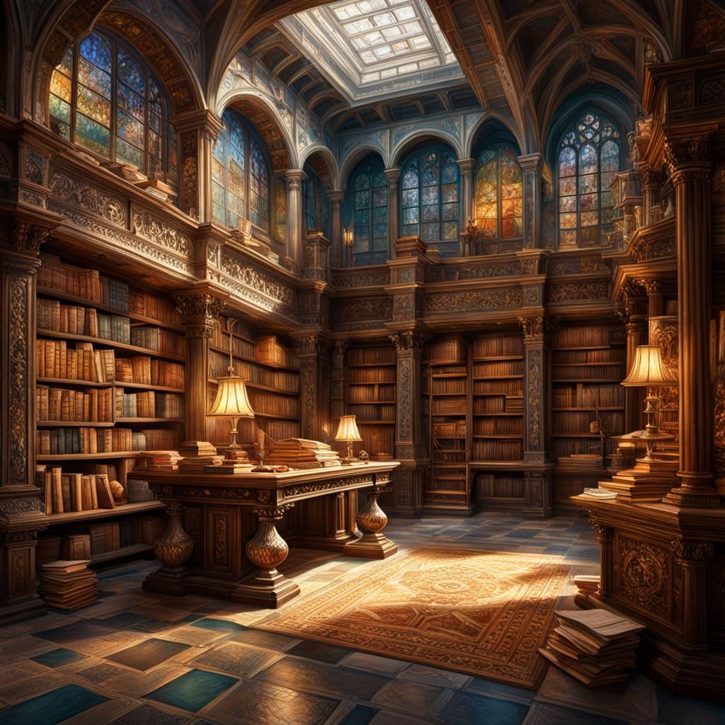 Hyperrealistic 15th Century Library Concept Art