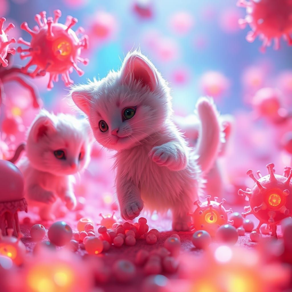 Microscopic Kittens Frolic in a Viral Dreamscape