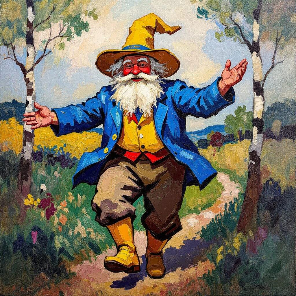 Tom Bombadil Dancing in Neo-Impressionist Style