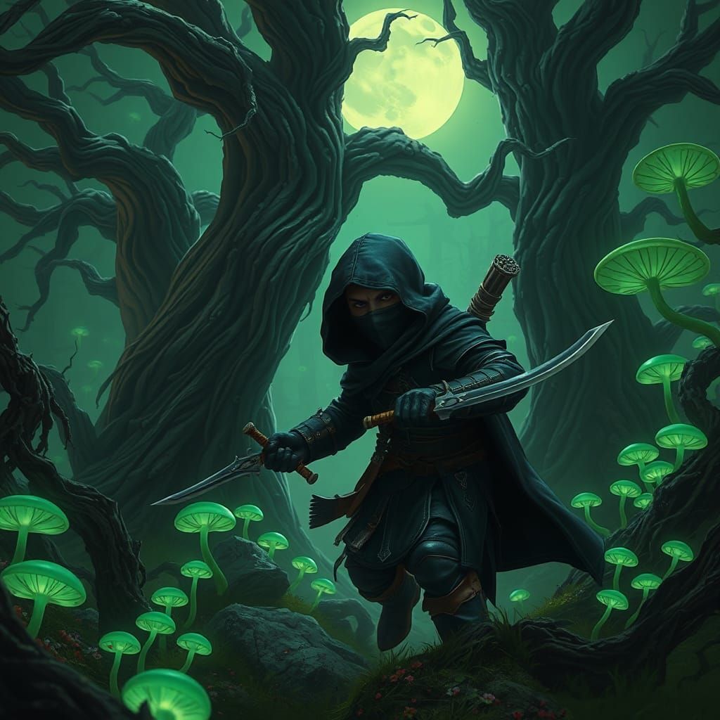 Halfling Rogue in Mystical Forest, Digital Art