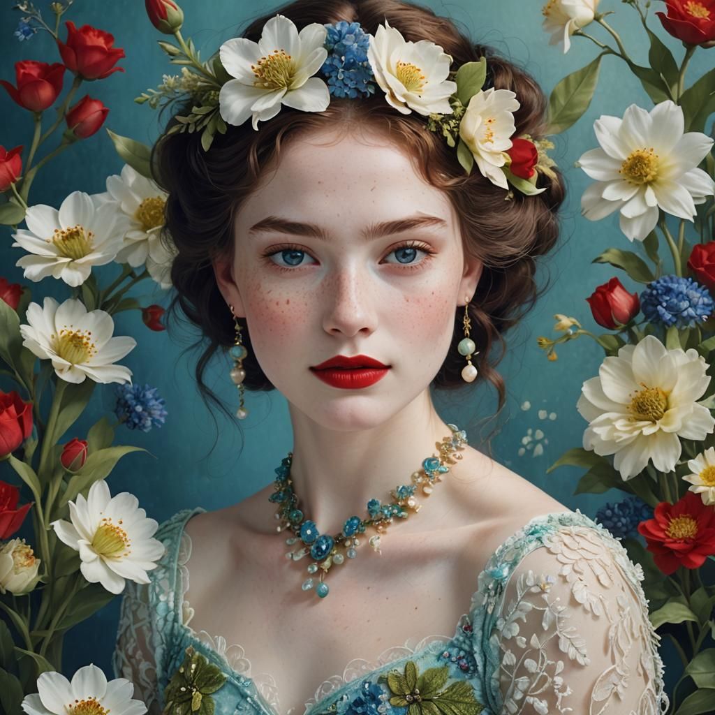 Ethereal Beauty in Neon Floral Scene