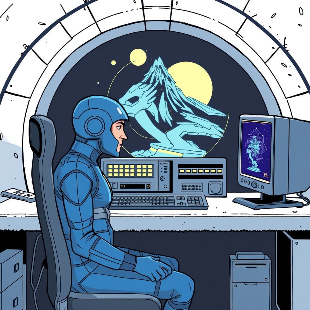 Cyberpunk Vault Computer Expert Searches for Source Images