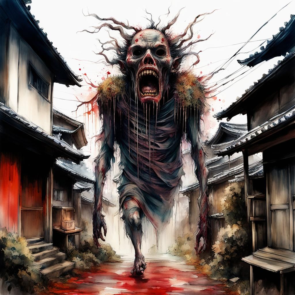 Macabre Body Horror Monster in Japanese Art Style