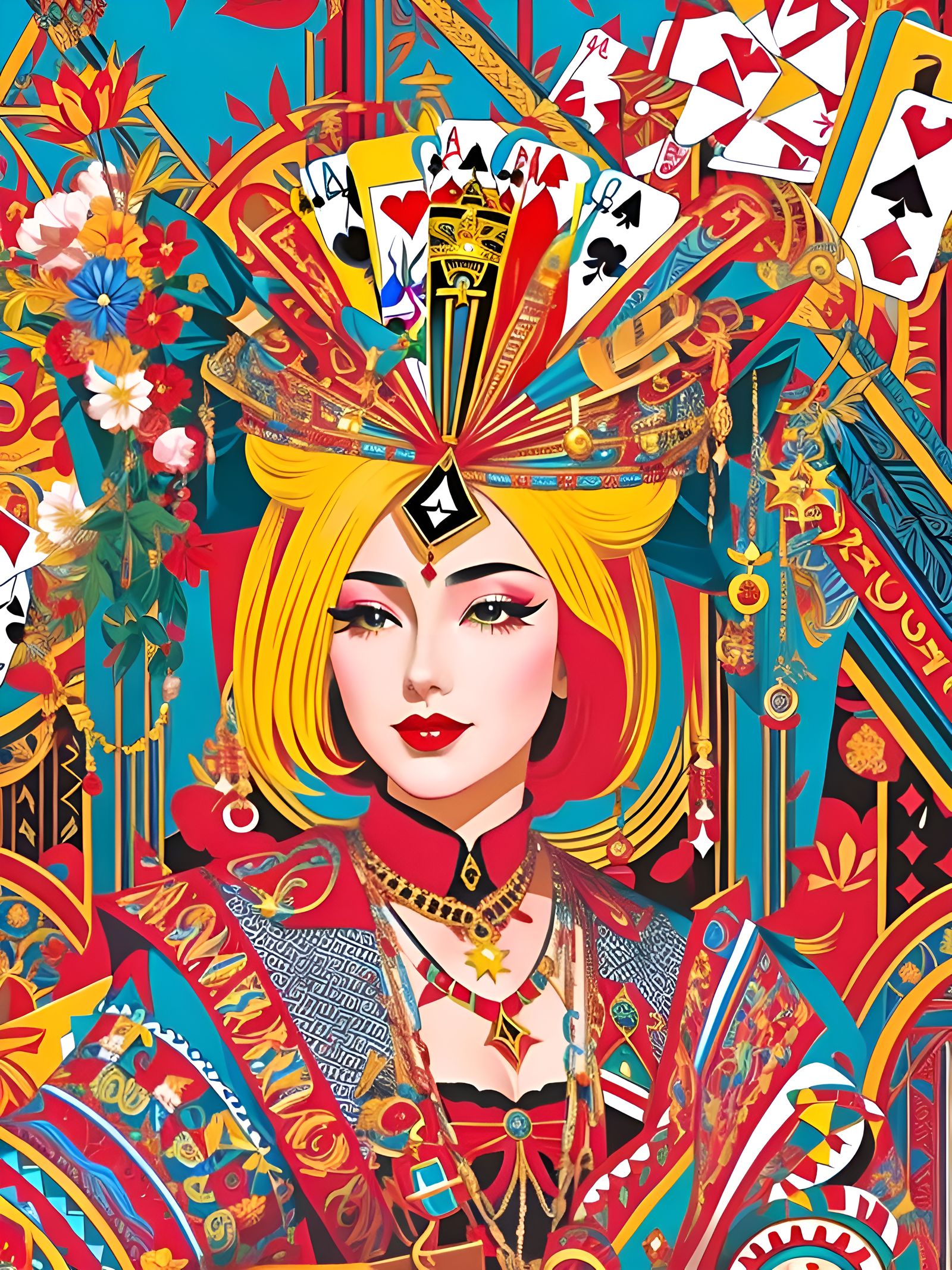Art Deco Queen of Spades Plays Blackjack