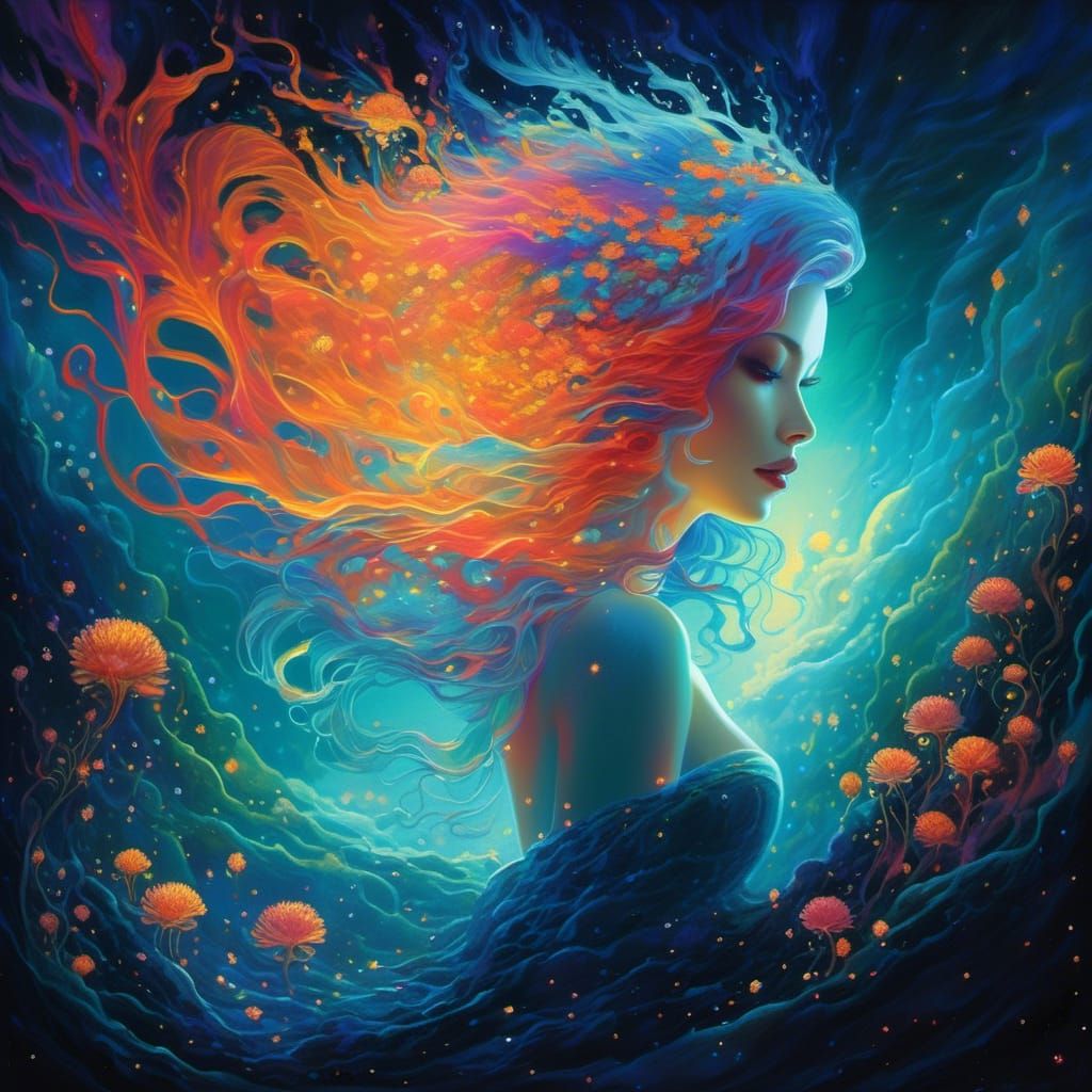 Celestial Mermaid Goddess in Rainbow Watercolor