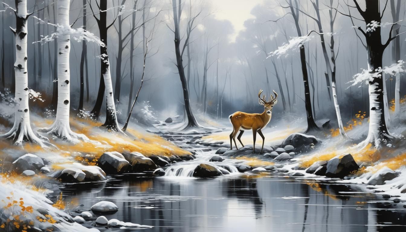 Fawn at Autumn Creek in Grayscale