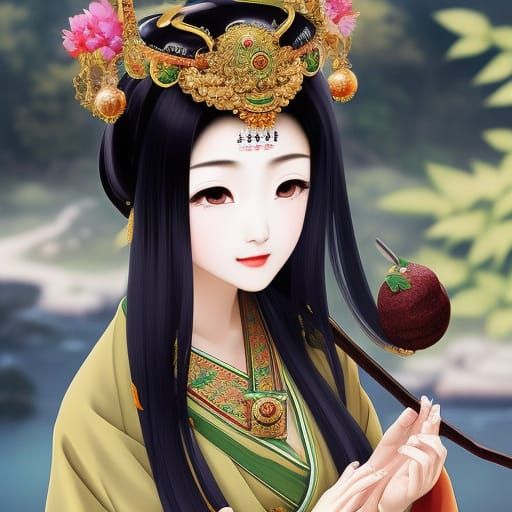 Ukemochi: Japanese Food Goddess in Ornate Kimono