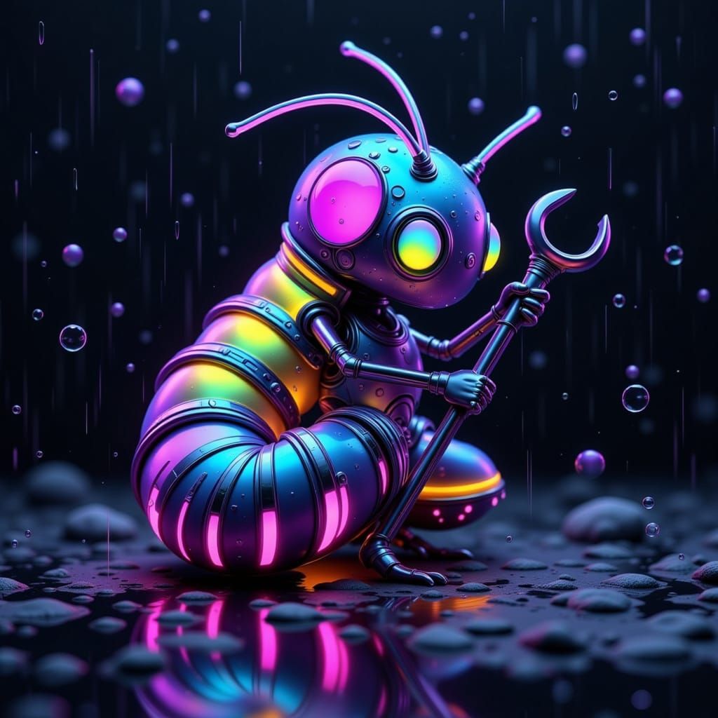 Robotic Glowworm on Lamppost in Futuristic Style