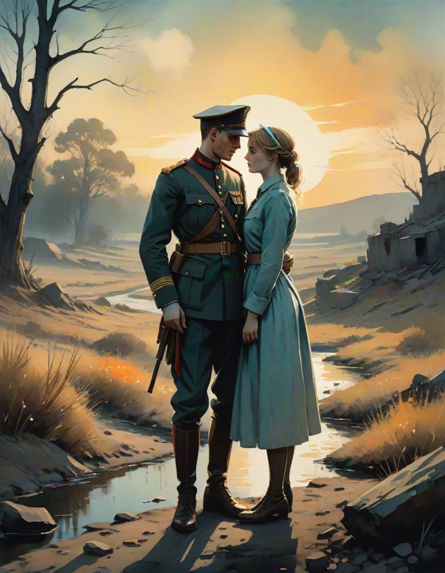 Tender Moment in a Desolate War Zone, World War I, Splash Ar...