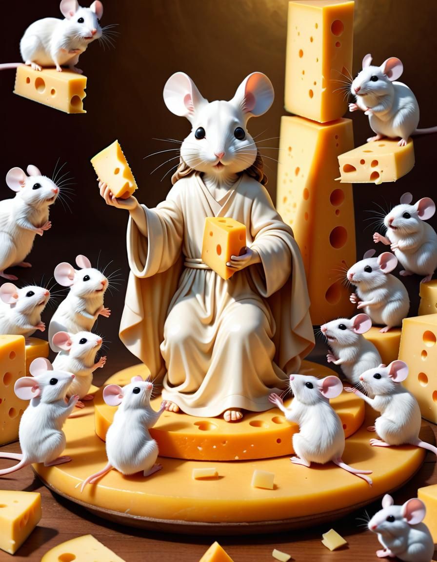 Cheese Jesus Statue Worshipped by Mice