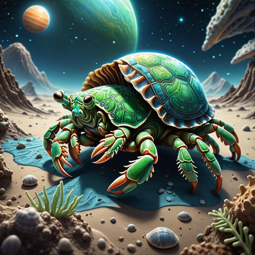 Alien Hermit Crab Creature on Exoplanet Illustration