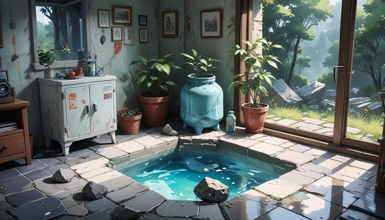 Whimsical Rural Cottage Scene in 80s 2D Anime Style