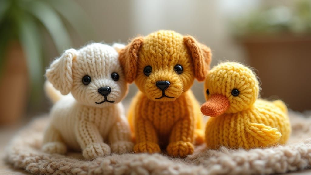 Adorable Knitted Yarn Puppies and Ducks in Hyperrealism