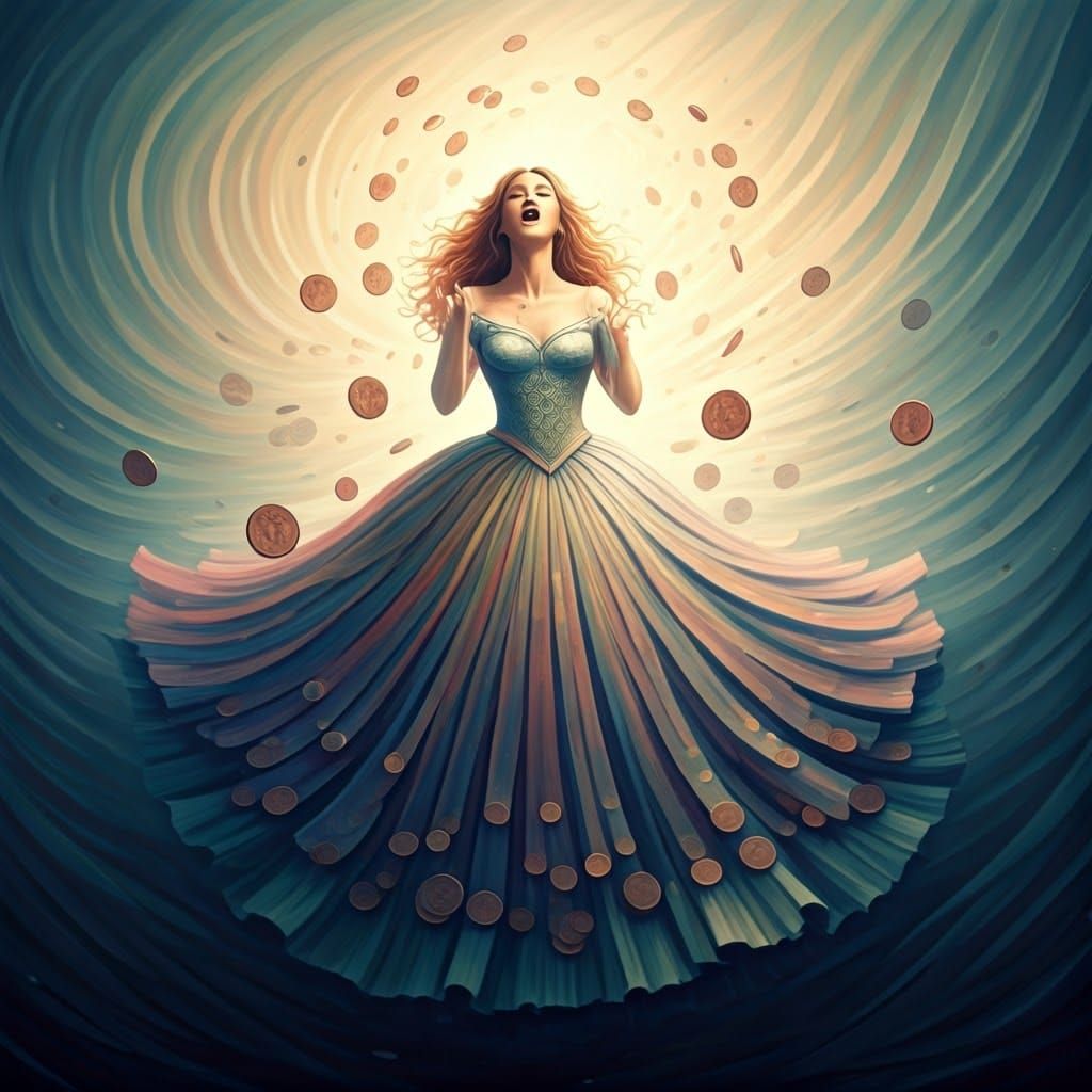 Whimsical Maiden's Song in a Surreal Landscape