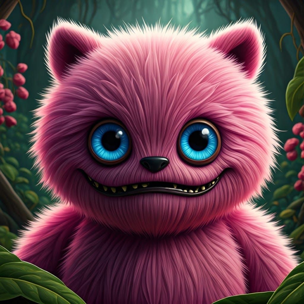 Cute and Scary Pink Monster in Fantasy Art Style